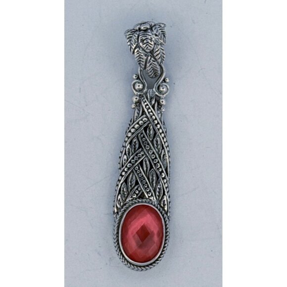 Estate SARDA Sterling Silver 925 Pink Gemstone Pendant Ornate Bali Design - Picture 5 of 9
